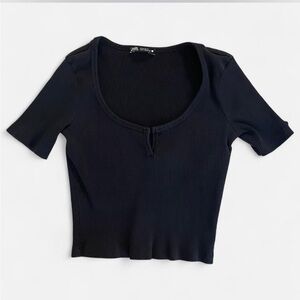 Zara Black Ribbed Crop Top, Size Small